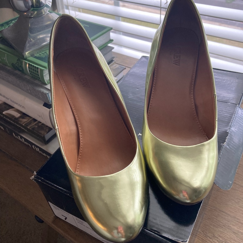 J. Crew Martina Gold Patent Wedges